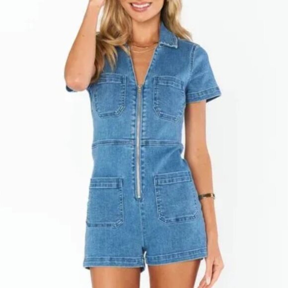 Show Me your MuMu Denim Romper - Picture 2 of 4